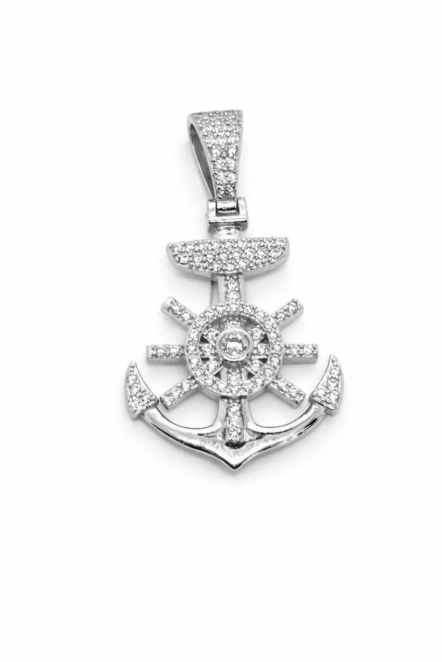925 Sterling Silver Anchor Cubic Zirconia Pendant Nautical Sailor Necklace